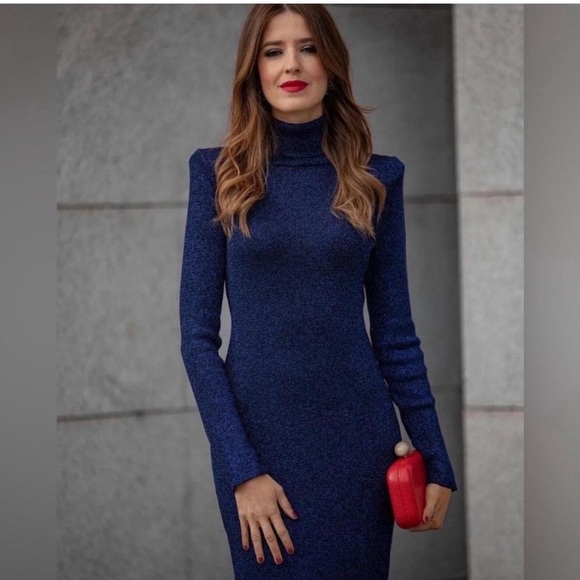 Zara Navy Long Sleeve Dress - Picture 2 of 6